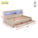 Daybed Sofa Bed 90x200cm Nightstand USB Charging Ambient Lighting 2 Drawers Chipboard Natural