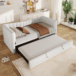Upholstered Daybed Pull-Out Bed 90x200cm Extendable to 180x200cm Velvet White