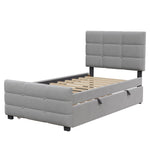 Upholstered Bed with Pull-out Bed, 90x190cm, Grey Velvet Fabric
