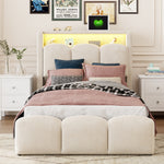 Upholstered Bed 90x200 with Storage & LED, Beige Velvet