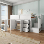 Multifunctional Children's Loft Bed with Desk, Wardrobe and Storage Stairs, White MDF