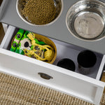 Dog Bowl with Drawer 2x2L Raised Stainless Steel Feeding Station, White