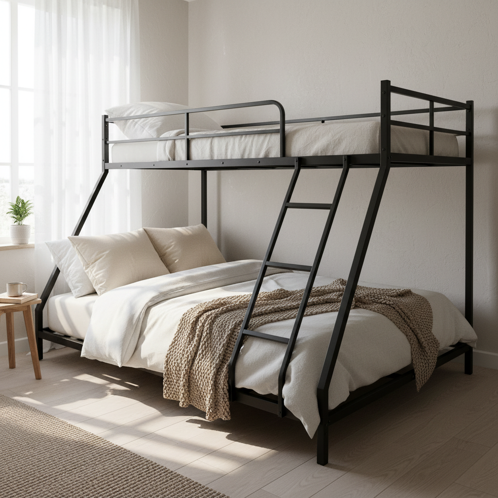 Space-Saving Bed Frame with Two Sleeping Places, Metal