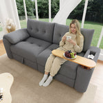 Teddy Plush Sofa, 3-Seater Modular Sofa Bed with Storage and Side Table, Gray