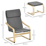 Relaxing Armchair with Footstool, Wing Chair, Grey Linen
