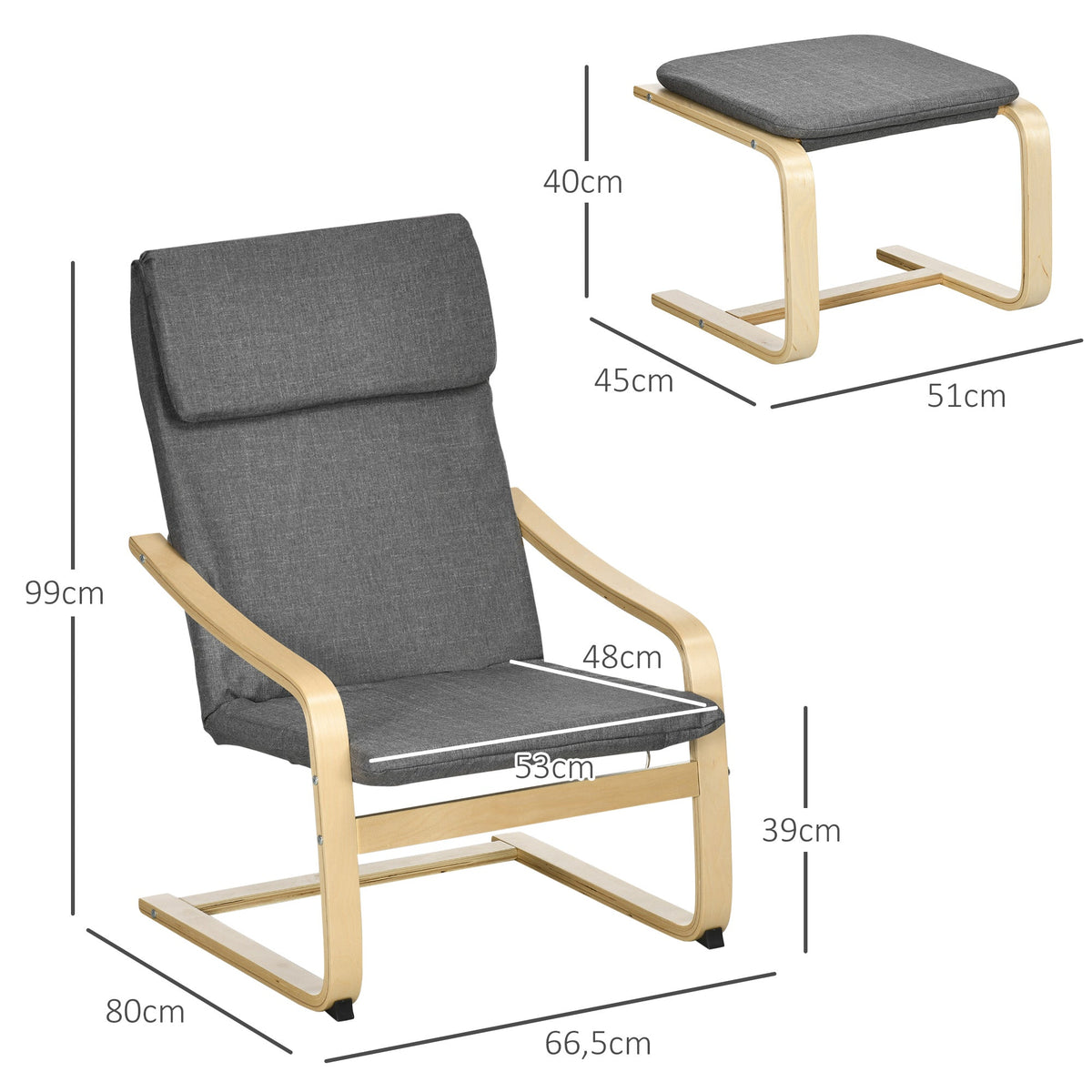 Relaxing Armchair with Footstool, Wing Chair, Grey Linen