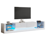High-Gloss TV Cabinet, 181cm LED Lit, 80-inch Capacity with Glass Front and Two Folding Drawers