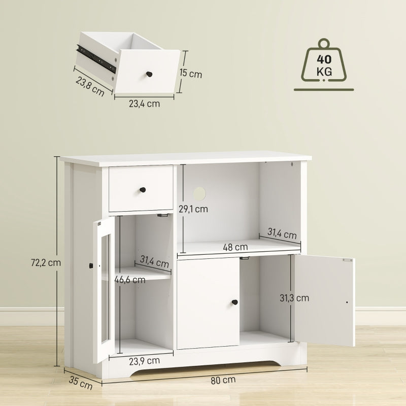 Kitchen Cabinet Sideboard with Microwave Shelf, 3 Doors, Drawer, Adjustable Shelves, White