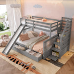 Bunk Bed with Drawers & Slide, 90x200/140x200, Grey