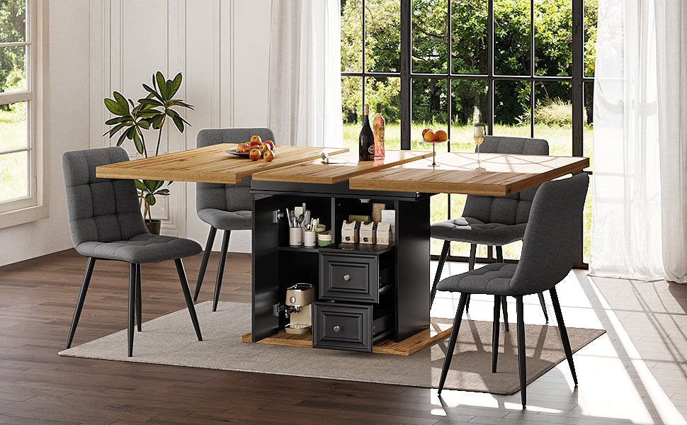 Extendable Dining Table with LED Lighting, 110-140cm, Seats 6, Wood Finish
