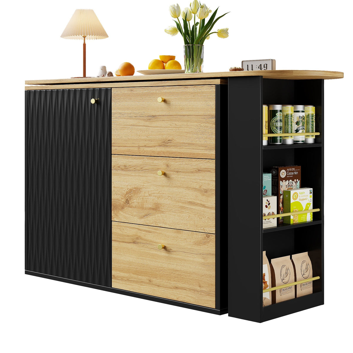 Extendable Bar Table 360° Rotating Storage - Wood Grain
