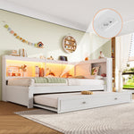 Daybed Sofa Bed, 90x200cm Pull-out LED/USB/Type-C Port, White