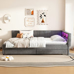 Daybed Sofa Bed 140x200cm Storage LED USB/Type-C 2 Drawers - Linen Grey