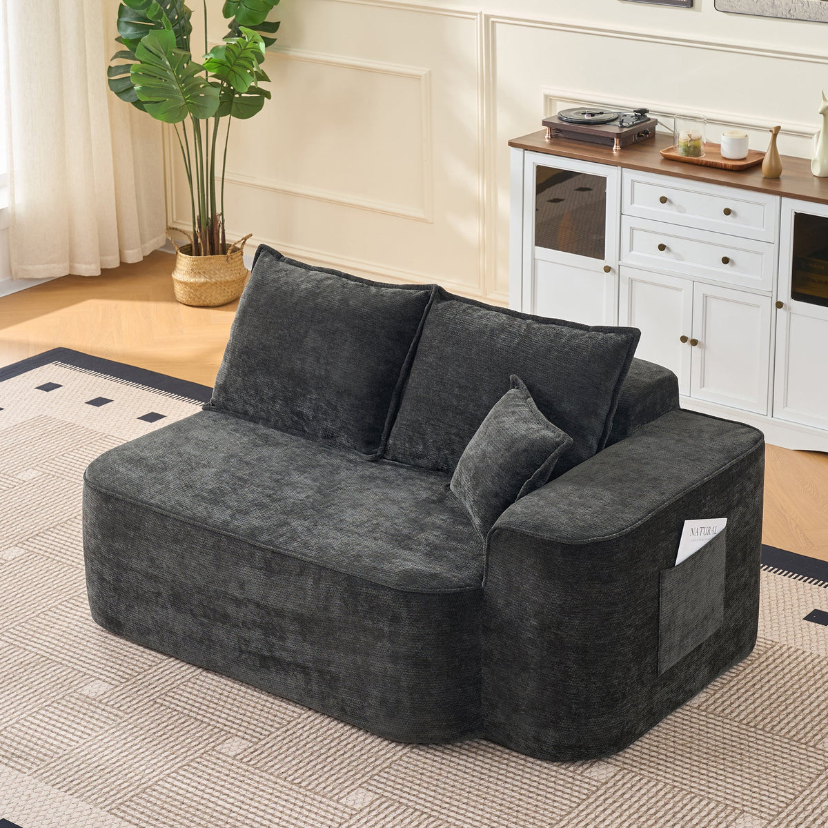 2-Seater Sofa with Side Pockets and No Assembly, Black