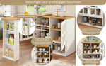 360° Rotating Sideboard - Multifunctional Dining Bar, 5 Shelves & Glass - White