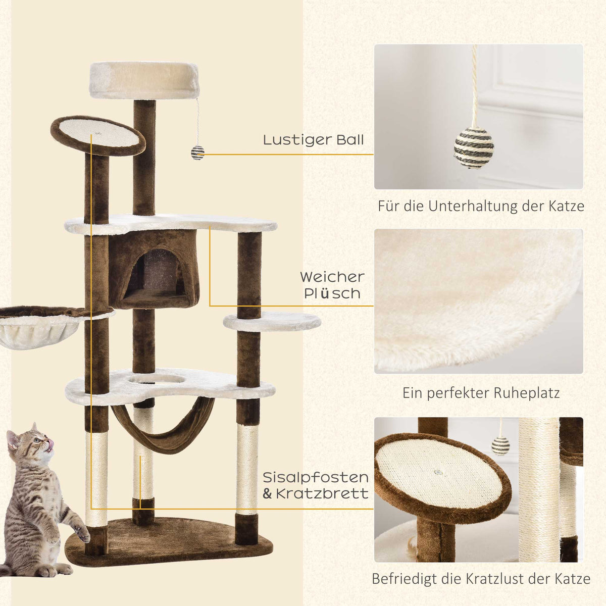 Scratching Post XXL Cat Tree 153cm Hammock Plush Brown