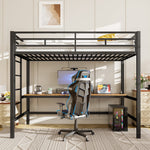 Loft Bed with Desk, USB, Power Outlets and App-Controlled LED Lights, 90x200cm, Black Metal