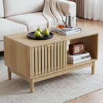 Mid-Century Modern Coffee Table with Drawer and Open Shelves, 80cm, Oak Color