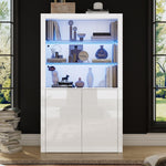 Sofa Sideboard Tall Cabinet, Display Storage with LED Lights, Tempered Glass, 100 x 35 x 170 cm, High-Gloss