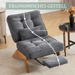 Lounge Chair Adjustable Backless Footrest Lumbar Cushion Wooden Legs, Fabric