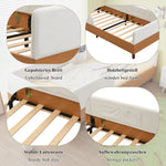 Upholstered Single Bed with 2 Storage Pockets and Anti-Collision Edge, 90x200cm, White Velvet and Wood