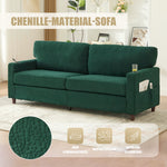 2-Seater Sofa Modern USB-C LED Cup Holders Side Pockets - Emerald Chenille
