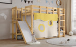 Children's Bunk Bed 90x200cm with Slide & Stairs, Natural Pine