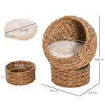 Cat Basket, Cave Hut Bed with Cushion, Water Hyacinth Brown