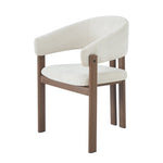 4 Metal Dining Chairs Modern Wood Look Linen Fabric Seat Walnut Color