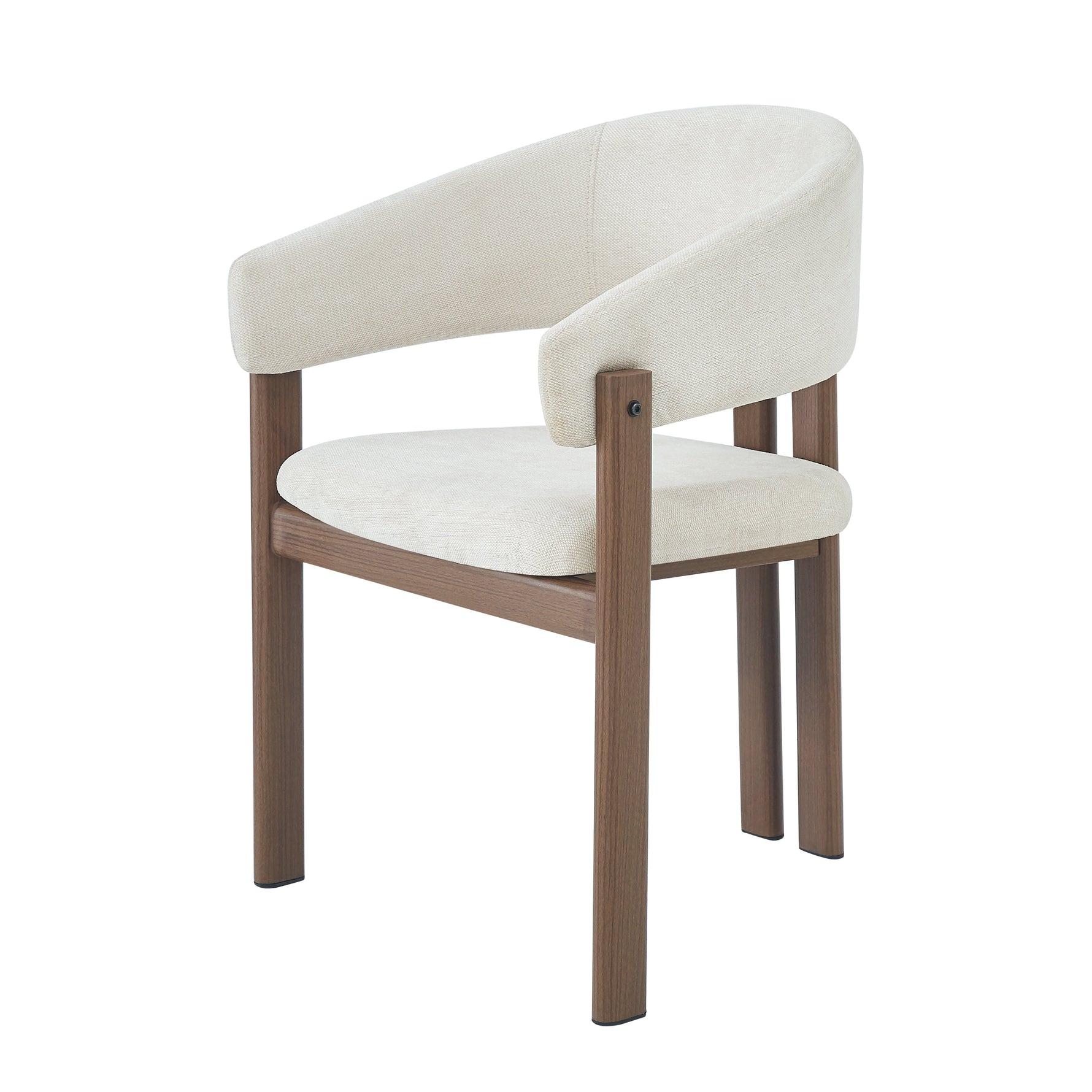 4 Metal Dining Chairs Modern Wood Look Linen Fabric Seat Walnut Color