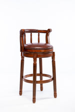 Bar Stools 360° Swivel with Backs Counter Height - Cow Top Leather Wooden