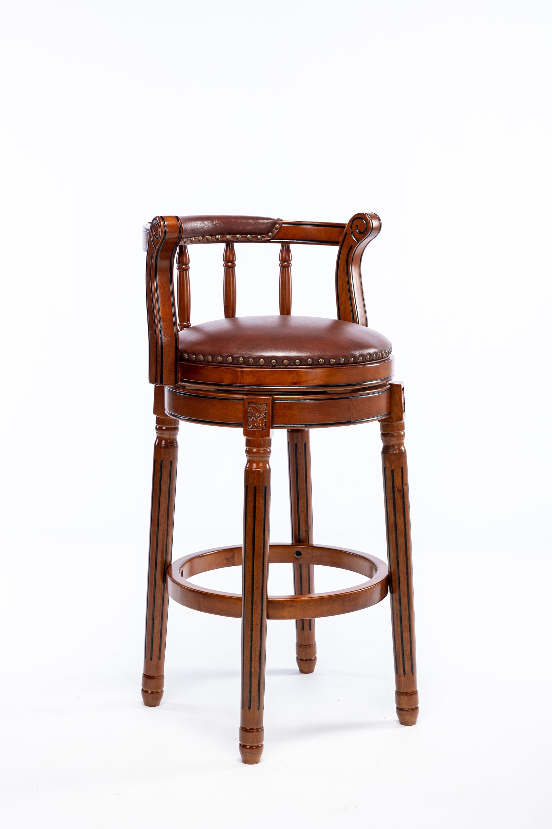 Bar Stools 360° Swivel with Backs Counter Height - Cow Top Leather Wooden