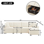 4-Seater Straight Corduroy Sofa with Under-Seat Storage and Freestanding Ottoman, Beige