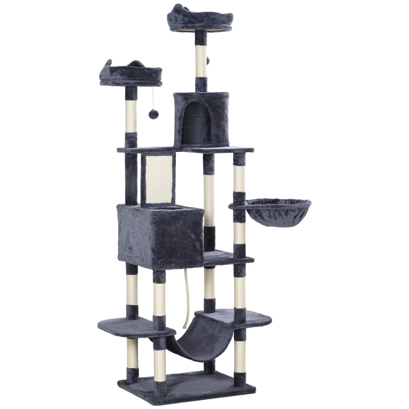 Cat Tree with Cave, 2 Play Balls, Sisal Posts, Platform, Dark Grey