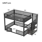 Bunk Bed with Storage Ladder and LED, 140x200cm, Black Metal + MDF