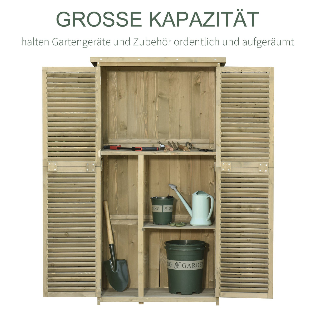 Tool Shed Wooden with Asphalt Roof, Louvre Door, 4 Compartments, Grey
