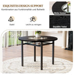 Minimalist Round Table Set 100cm with 4 PU Armchairs - Black Wood Look