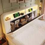 Upholstered Double Bed with Hydraulic Storage, LED, and USB Charging, 140x190cm, Beige Velvet