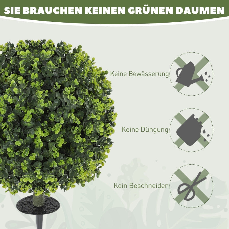 Artificial Plants, Set of 2 Boxwood Balls with Ground Stake, UV-resistant, Green