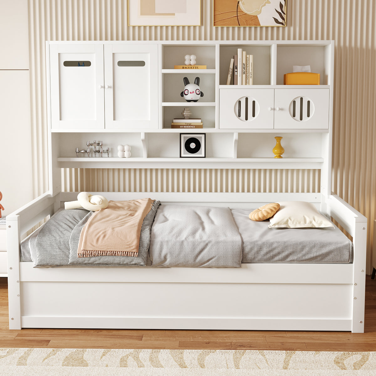 Wooden Sofa Bed 90x200cm with Hydraulic Storage in White