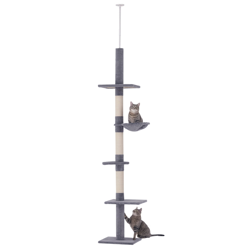 Cat Tree, Height Adjustable Sisal Posts, Grey