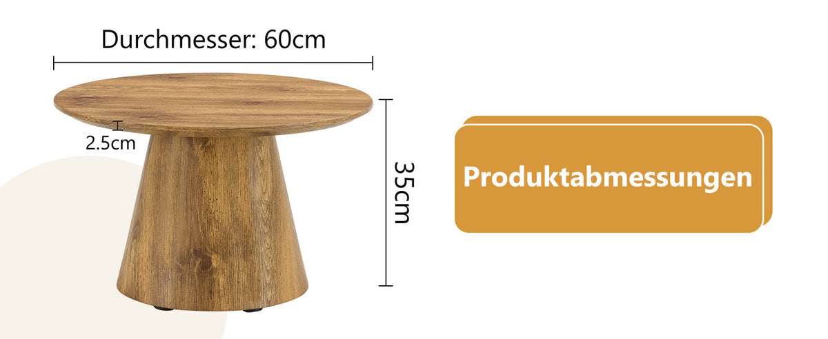 Round Coffee Table 60cm Diameter Side Table - Natural Wood Look (MDF)