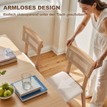 Dining Chair, Rattan Backrest, Faux Leather Seat, Rubber Wood, Natural Wood