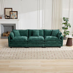 Cloud Sofa 3-Seat Sectional Couch with Double Layer Upholstered Cushion, Green Chenille Fabric