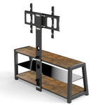 Wooden TV Cabinet Height-Adjustable Swivel Stand Wall Mount Black Tempered Glass Brown