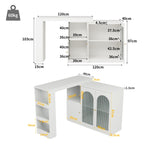 Bar Table, 360° Rotating Dining Cabinet with Glass Door, White