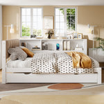 Daybed Sofa Bed 140x200cm Pull-out Bed LED Shelf USB - White Pine Wood