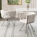 Velvet Dining Chair Set of 6 Swivel Metal Legs - Beige/Silver