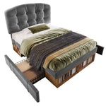 Upholstered Single Bed with Adjustable Headboard, Drawers and Storage, 90x200cm, Grey Velvet