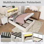 Upholstered Bed 90x200 with Storage & LED, Beige Velvet